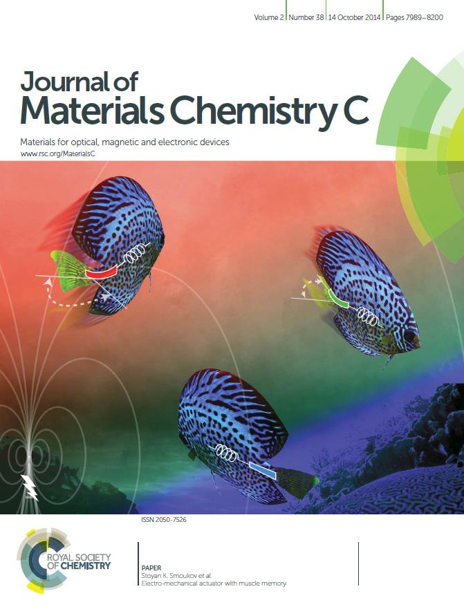 Cover of the Journal of Materials Chemistry C. MSM's Research paper of the month: "Electro-mechanical actuator with muscle memory"